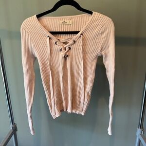Hollister Ribbed Knit Lace-Up Long Sleeve Top Blouse Shirt‎ Small